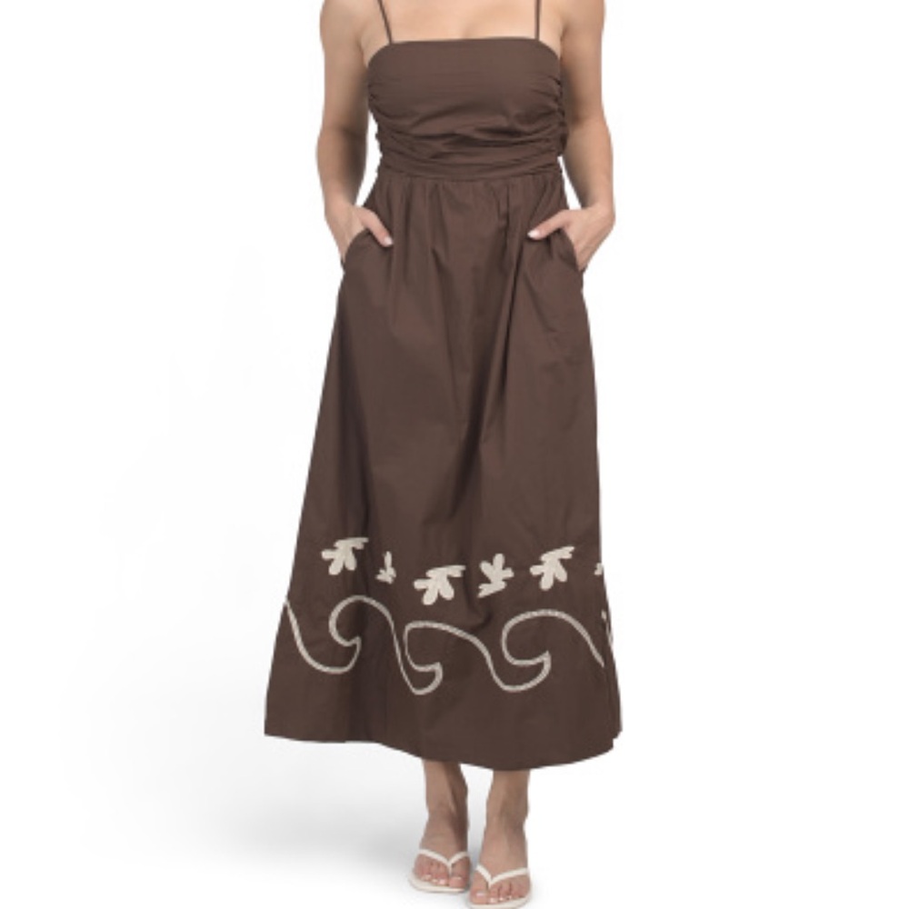 Mon Renn cocoa Mystique Waves Midi dress with Embroidered Details